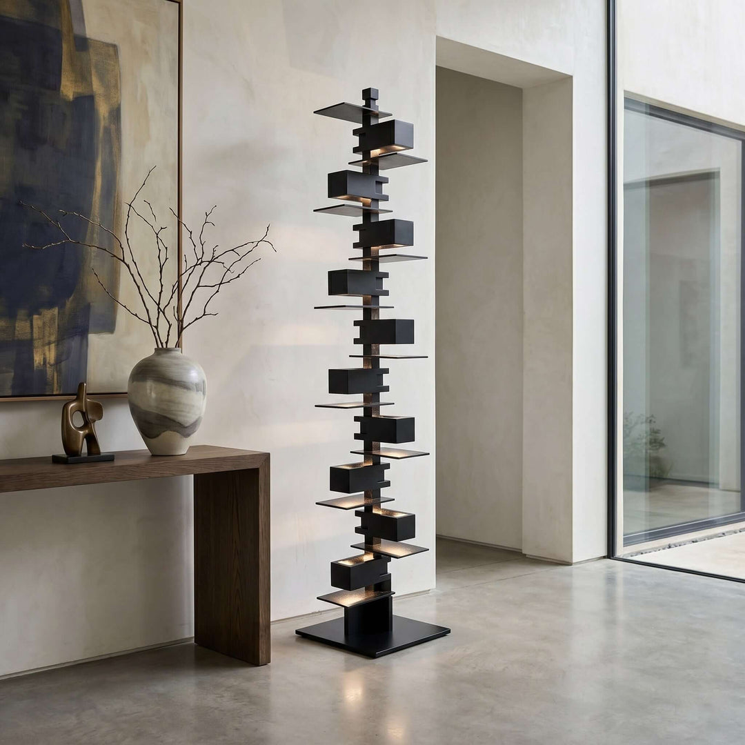 Stacked Wood Block Tower Lamp front view