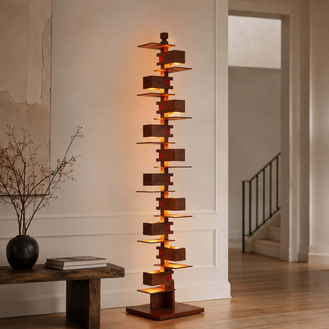 Stacked Wood Block Tower Lamp base detail