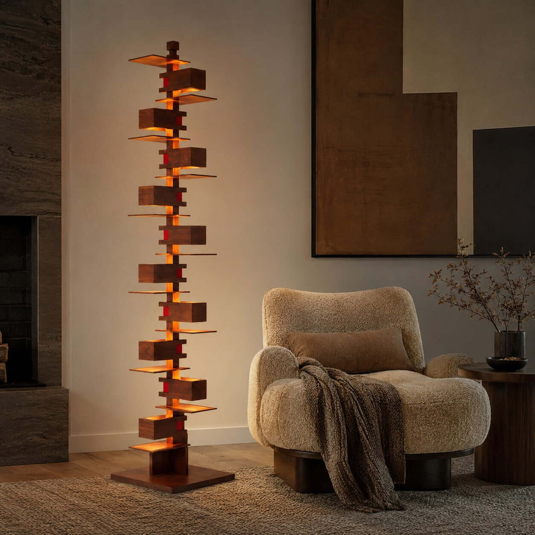 Stacked Wood Block Tower Lamp block detail