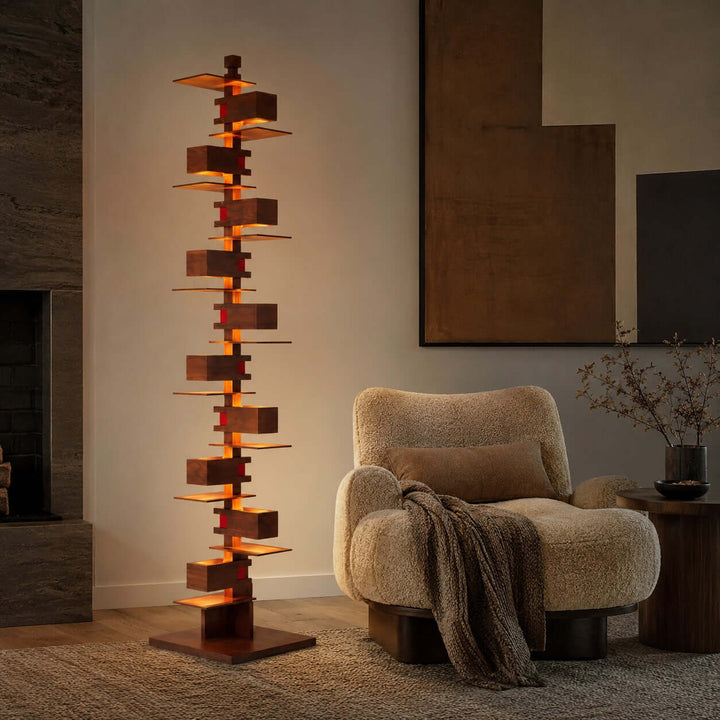 Stacked Wood Block Tower Lamp block detail