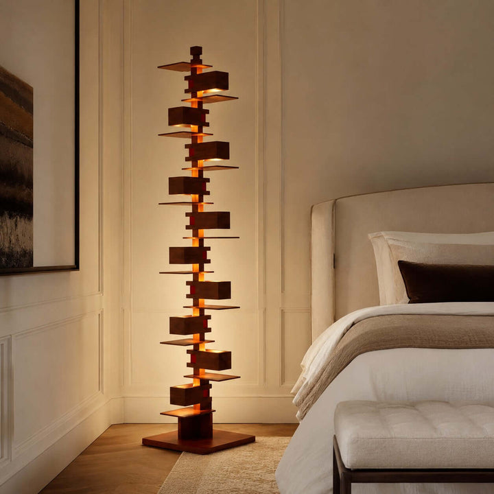 Black Stacked Wood Block Tower Lamp
