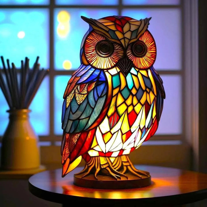 Stained Glass Style Animal Table Lamp by window