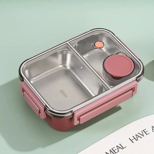 Stainless Steel Bento Lunchbox - Pink, Closed Angle View