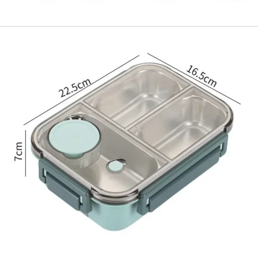Stainless Steel Bento Lunchbox - Green, Dimensions