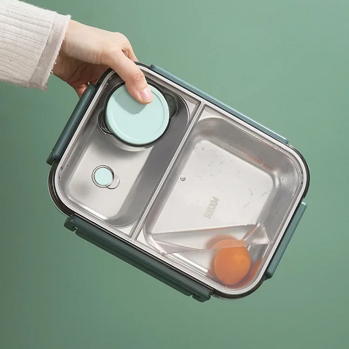 Stainless Steel Bento Lunchbox - Green, Sauce Cup Detail
