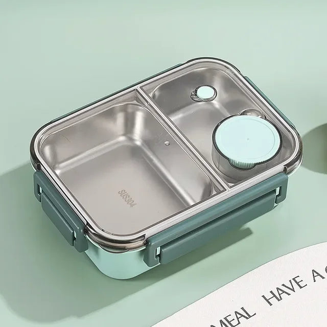 Stainless Steel Bento Lunchbox - Green, Closed Angle View