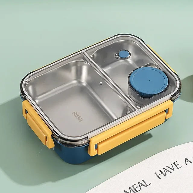 Stainless Steel Bento Lunchbox - Blue, Closed Angle View