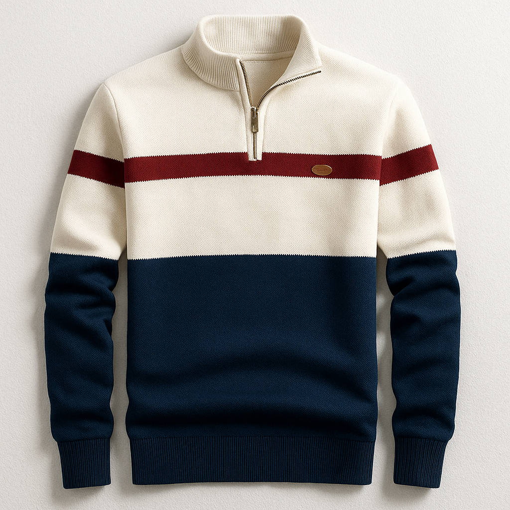 Multicolor A Stripe Quarter Zip Sweater front view