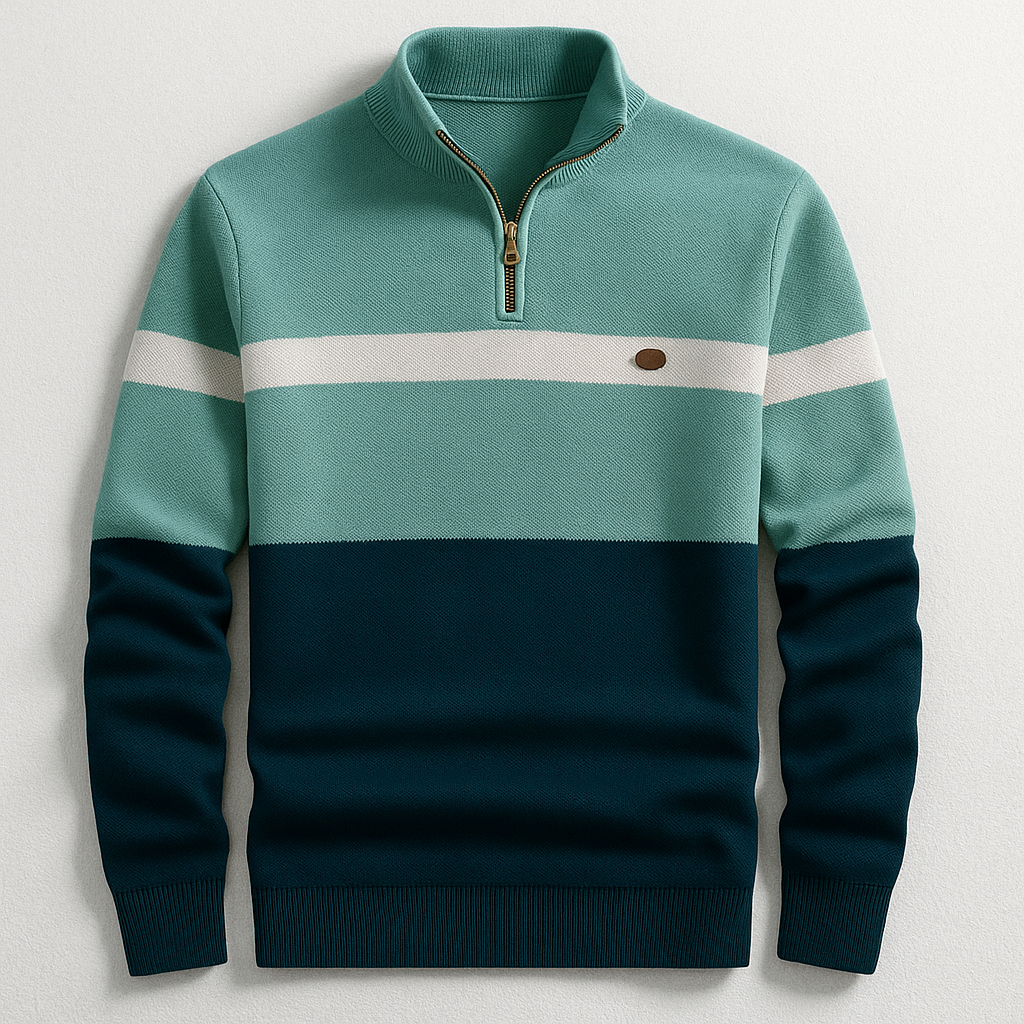 Multicolor B Stripe Quarter Zip Sweater front view