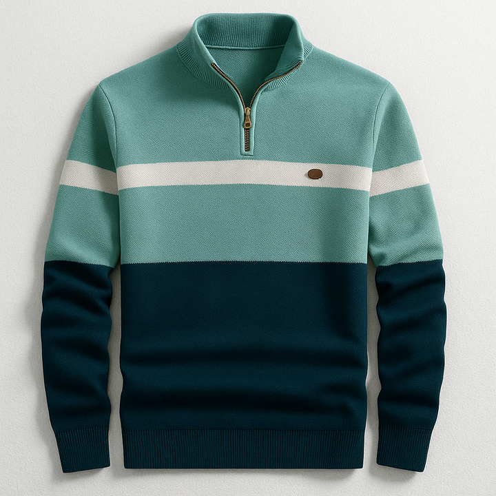 Multicolor B Stripe Quarter Zip Sweater front view
