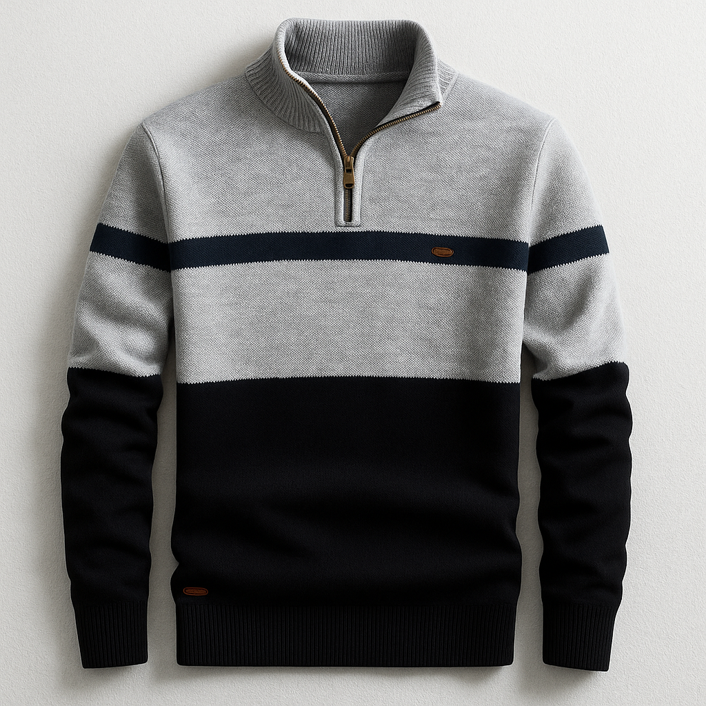 Multicolor D Stripe Quarter Zip Sweater front view