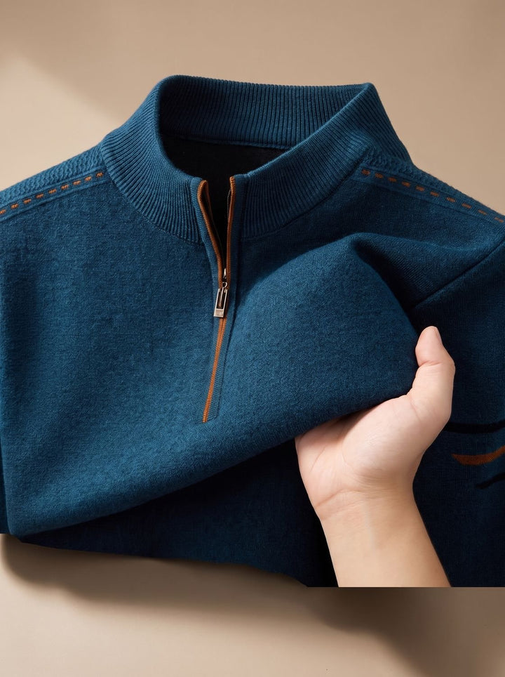 Stripe-Sleeve Knit Quarter-Zip Pullover front view
