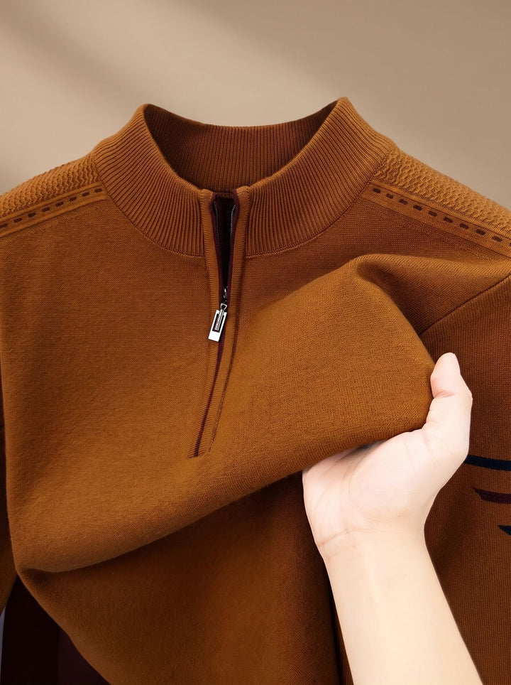 Stripe-Sleeve Knit Quarter-Zip Pullover alternate view 12