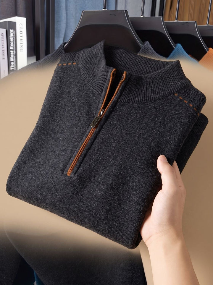 Stripe-Sleeve Knit Quarter-Zip Pullover alternate view 15