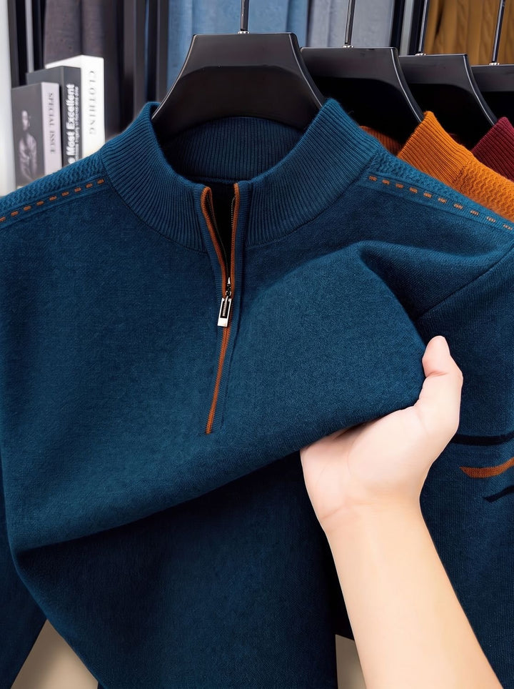 Stripe-Sleeve Knit Quarter-Zip Pullover alternate view 2