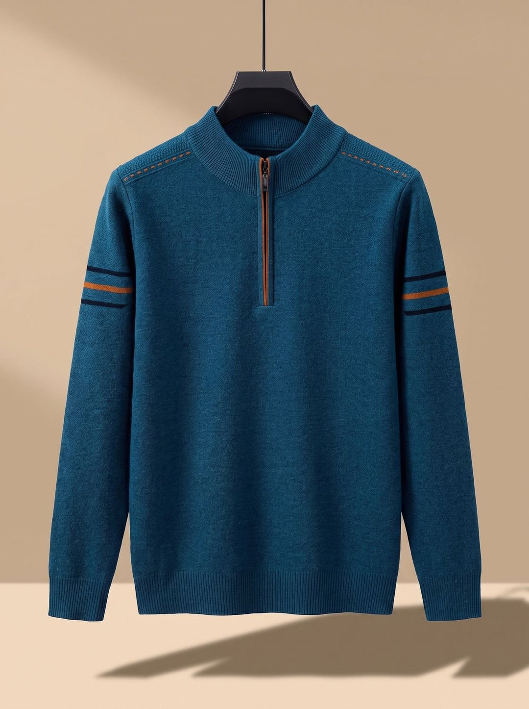 Stripe-Sleeve Knit Quarter-Zip Pullover alternate view 3