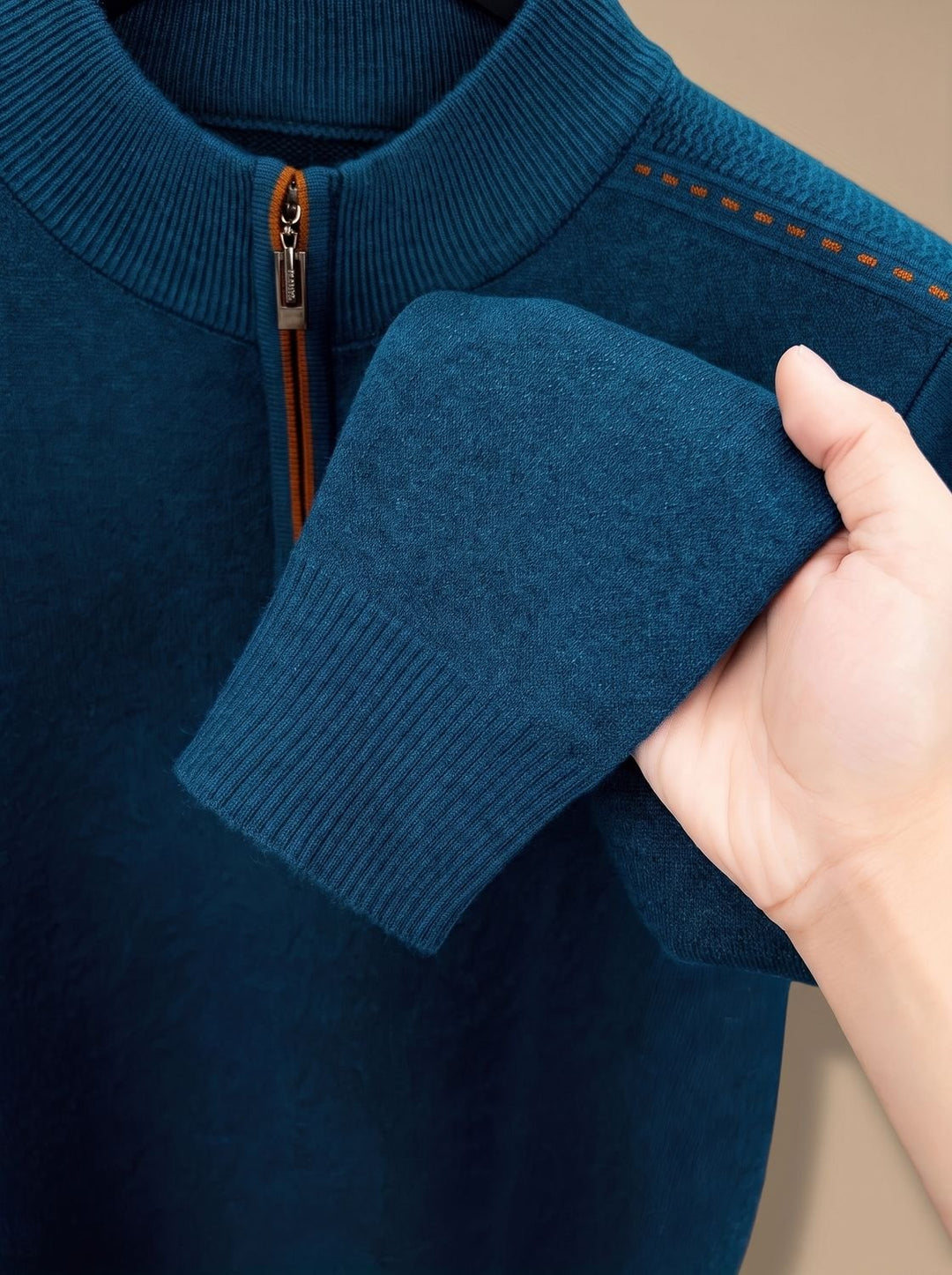 Stripe-Sleeve Knit Quarter-Zip Pullover alternate view 4