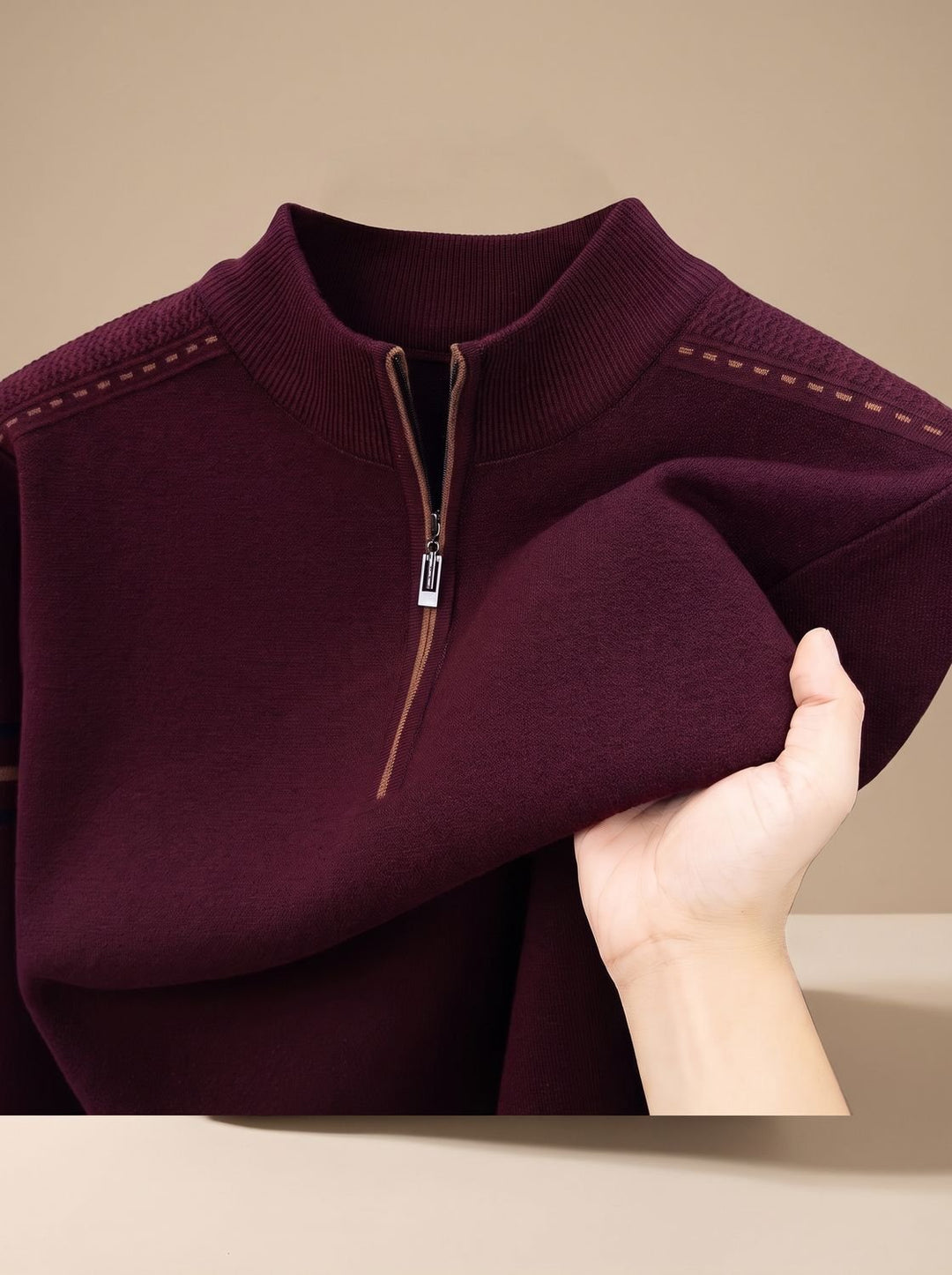 Stripe-Sleeve Knit Quarter-Zip Pullover alternate view 7