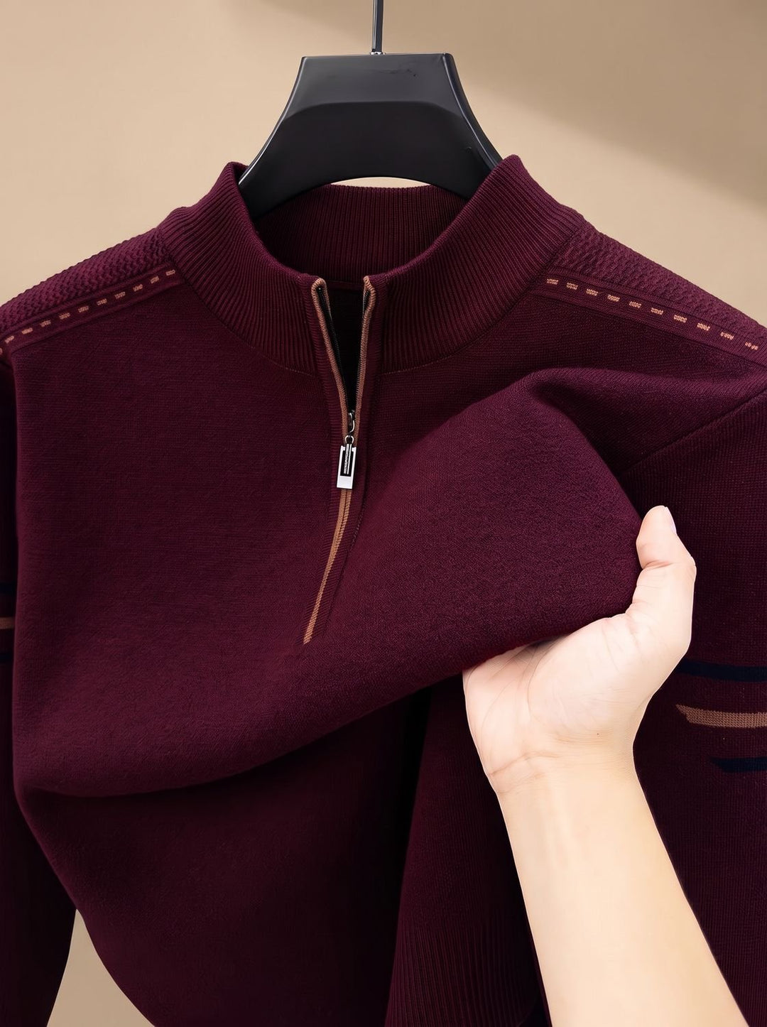 Stripe-Sleeve Knit Quarter-Zip Pullover alternate view 8
