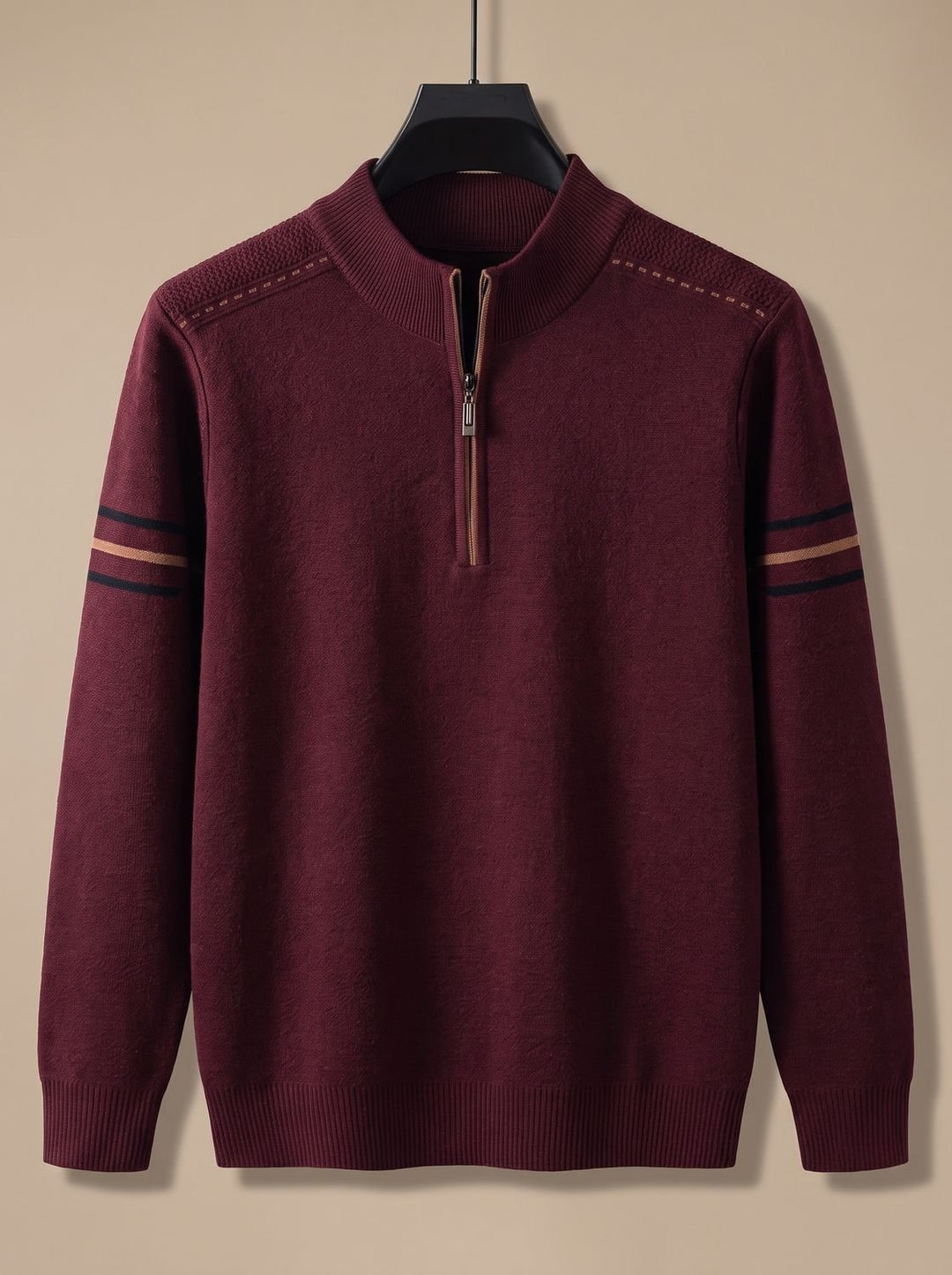 Stripe-Sleeve Knit Quarter-Zip Pullover alternate view 9
