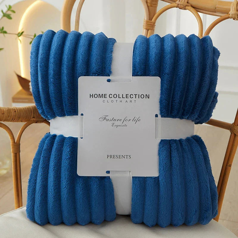 Dark Blue Striped Flannel Fleece Throw Blanket