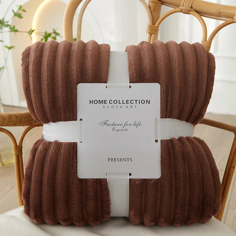 Dark Brown Striped Flannel Fleece Throw Blanket