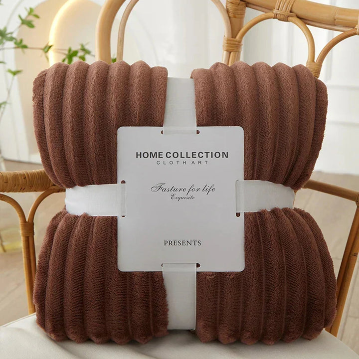 Dark Brown Striped Flannel Fleece Throw Blanket