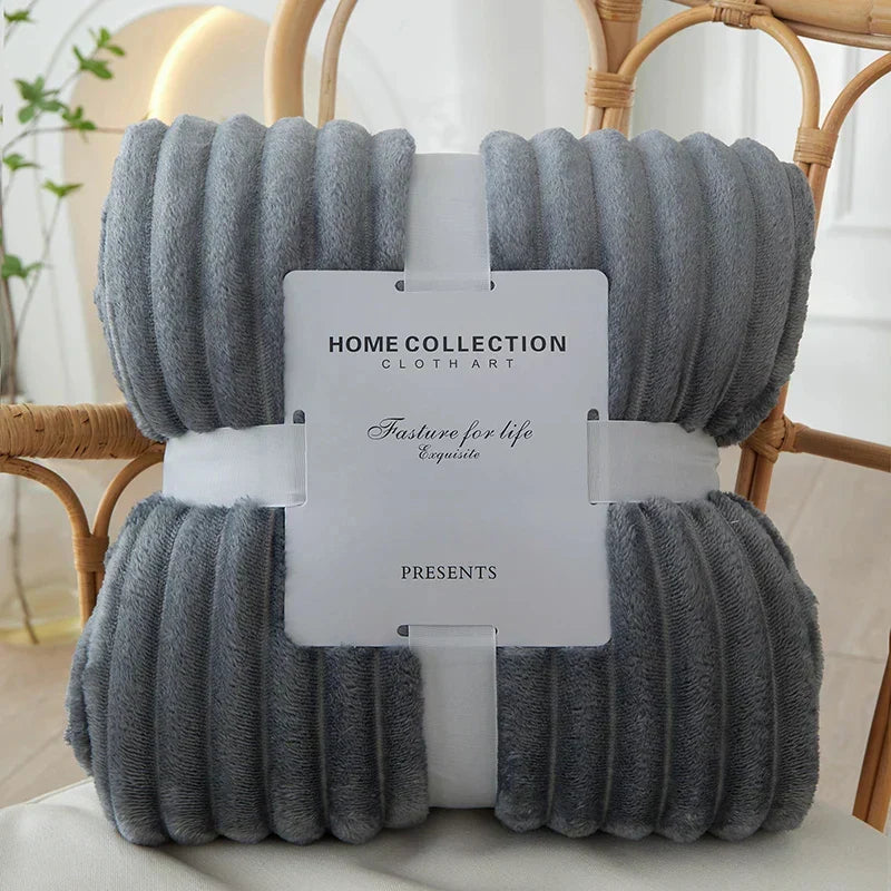 Dark Grey Striped Flannel Fleece Throw Blanket