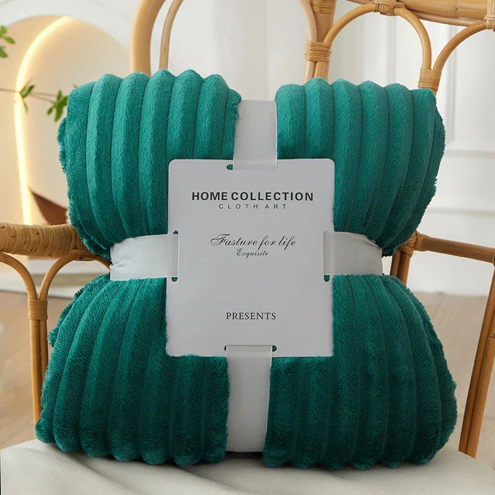Dark Green Striped Flannel Fleece Throw Blanket