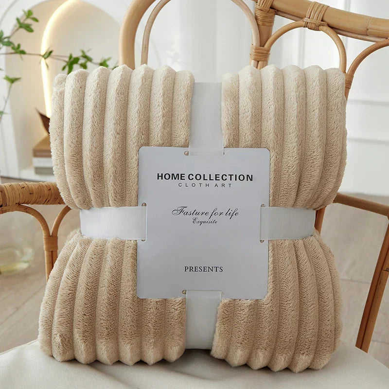 Khaki Striped Flannel Fleece Throw Blanket
