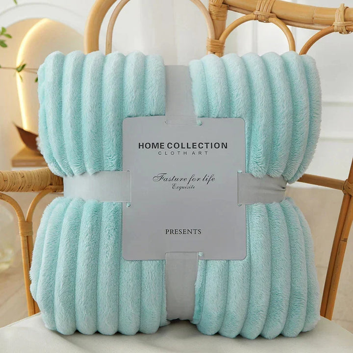 Light Blue Striped Flannel Fleece Throw Blanket