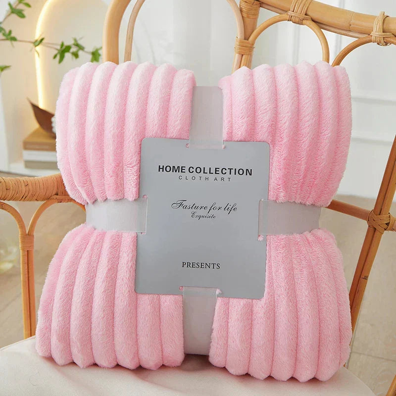 Pink Striped Flannel Fleece Throw Blanket