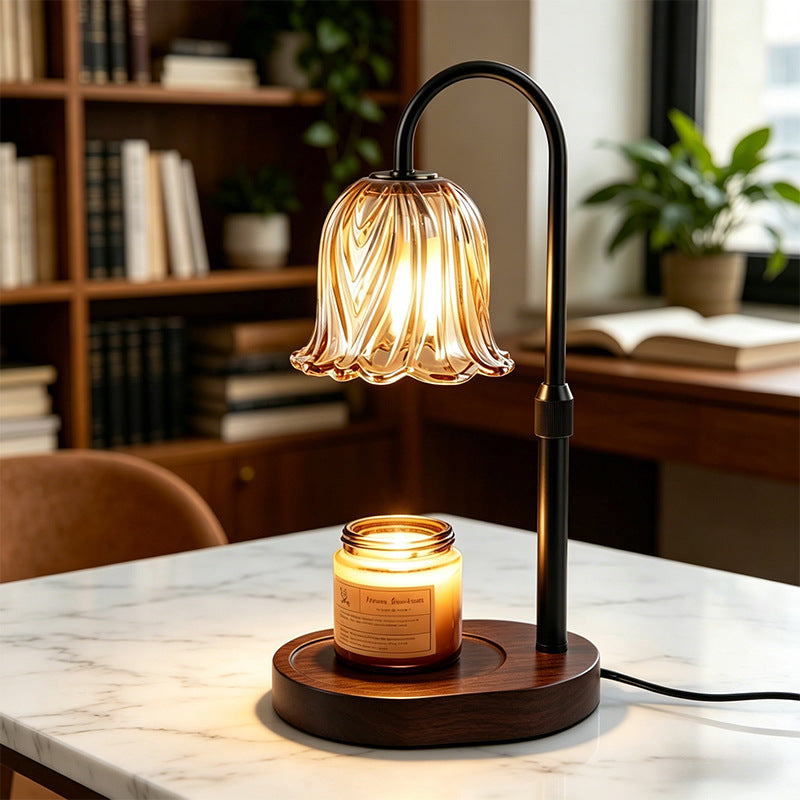 Striped Glass Candle Warmer Lamp warming a jar candle