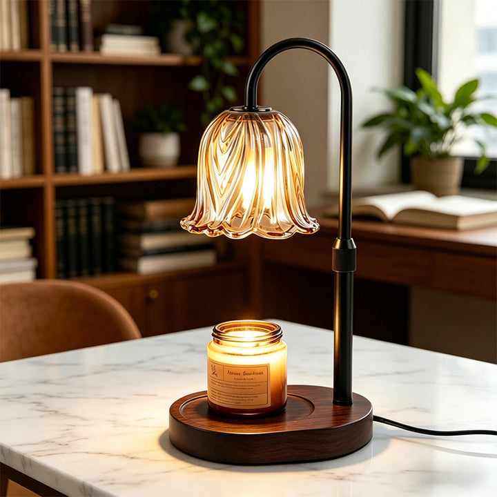 Striped Glass Candle Warmer Lamp warming a jar candle