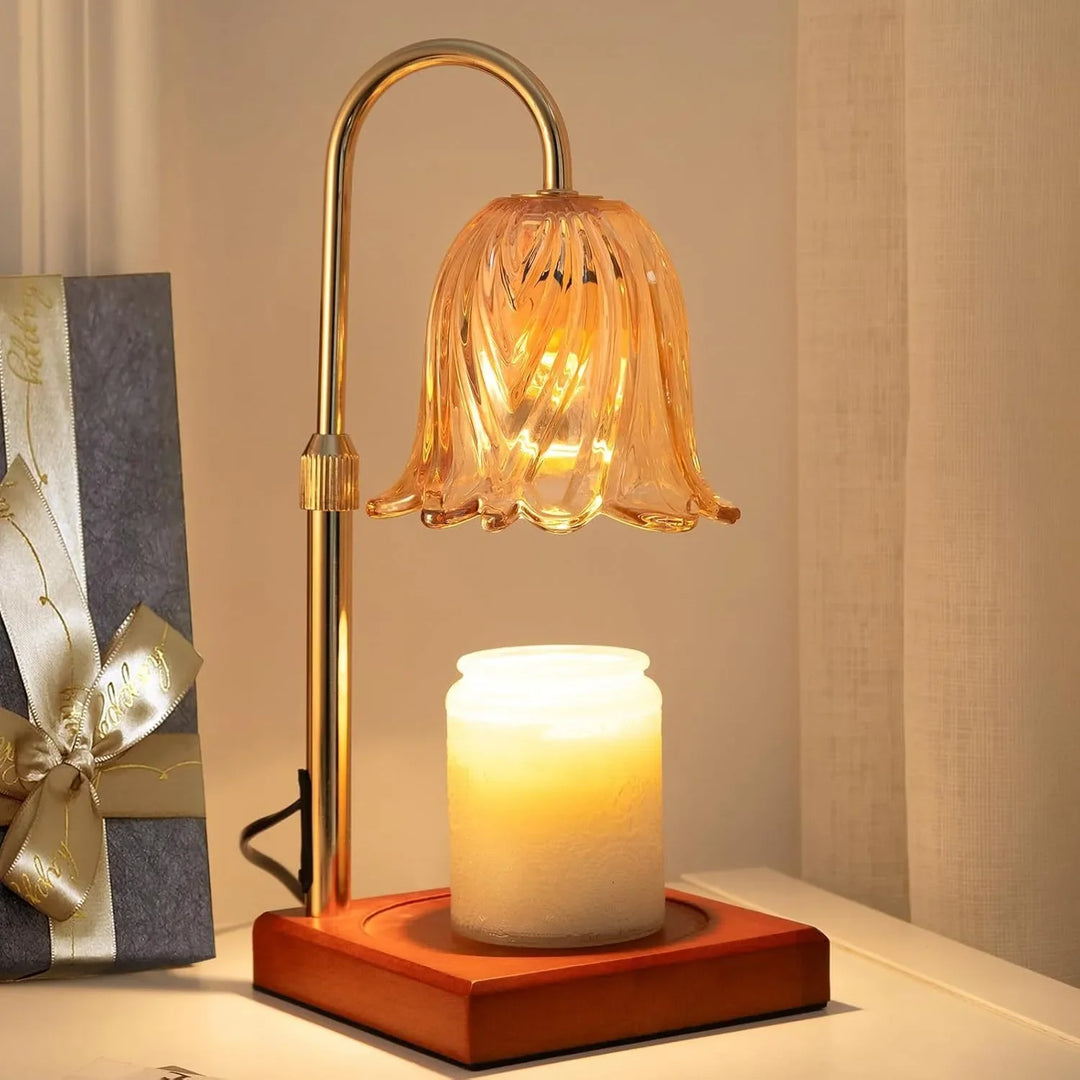 Striped Glass Candle Warmer Lamp on nightstand