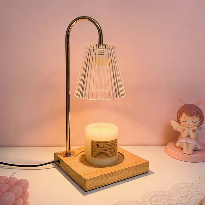 Striped Glass Candle Warmer Lamp on square wood base