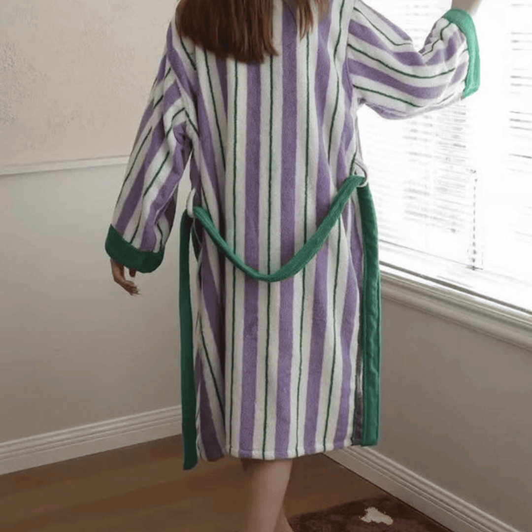 Green & Purple Striped Jacquard Cotton Robe back view