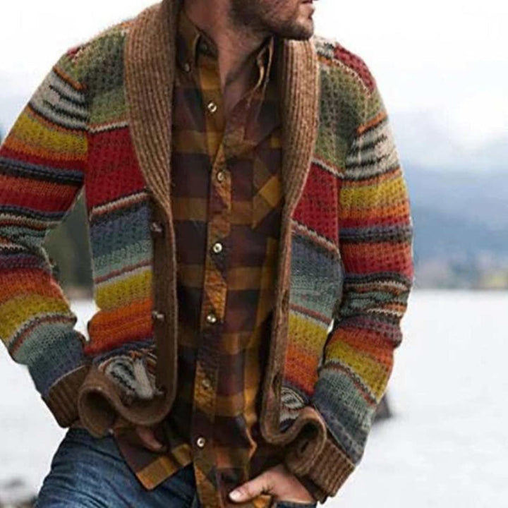 Striped Knit Shawl Collar Cardigan main view