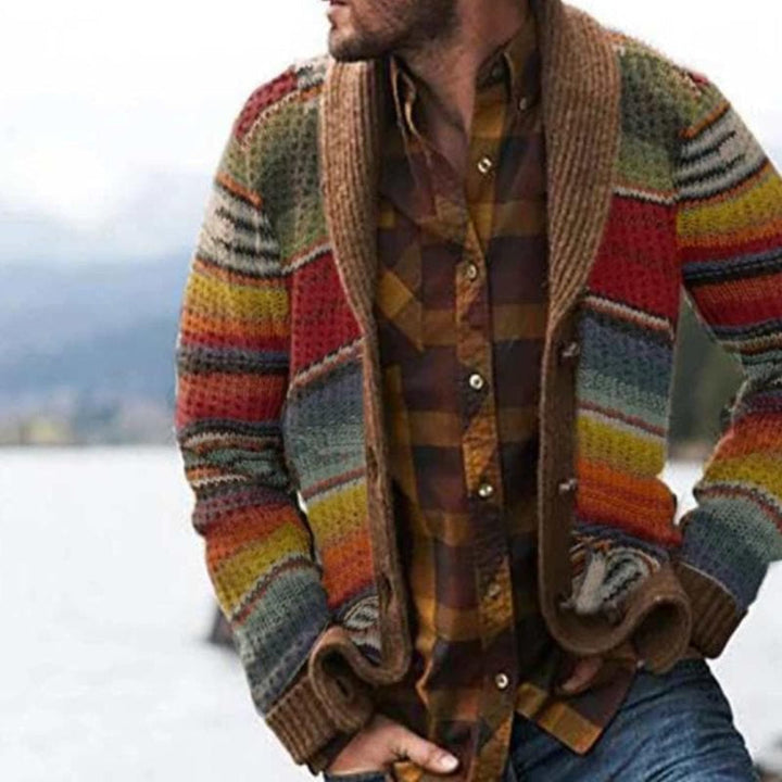 Striped Knit Shawl Collar Cardigan alternate view 2
