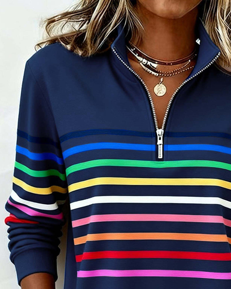 Navy Blue Striped Quarter-Zip Sweatshirt close view
