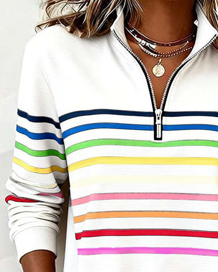 White Striped Quarter-Zip Sweatshirt close view