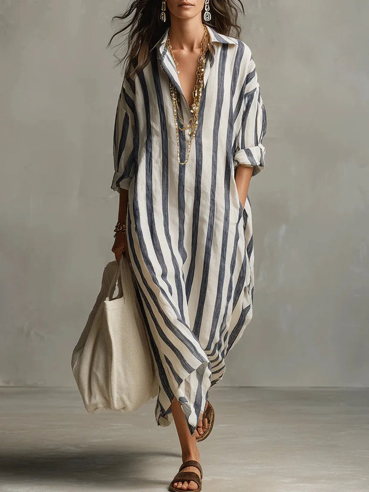 Blue Striped Shirt Dress front view