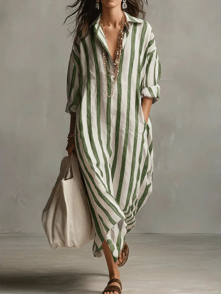 Green Striped Shirt Dress front view