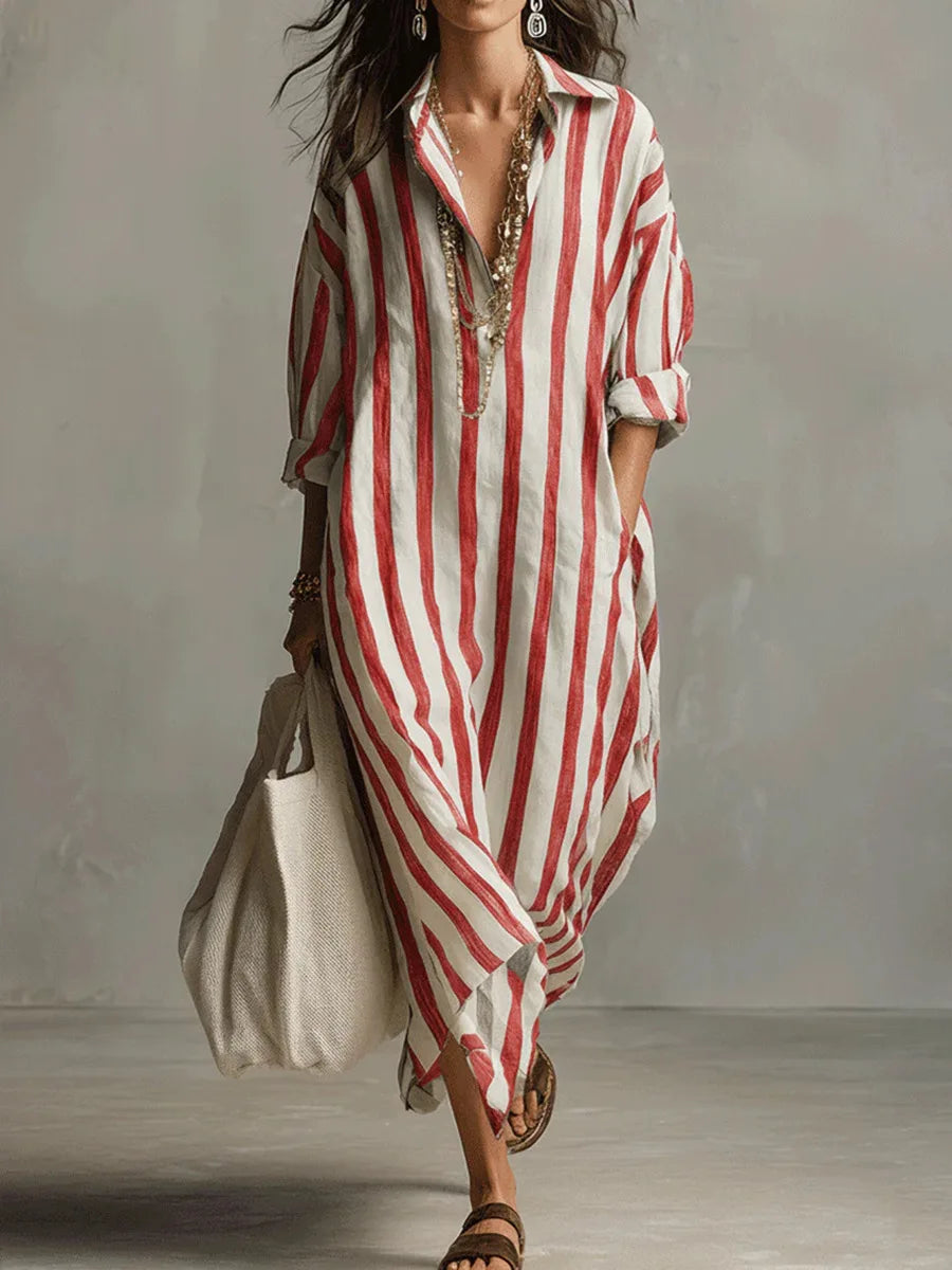 Red Striped Shirt Dress front view