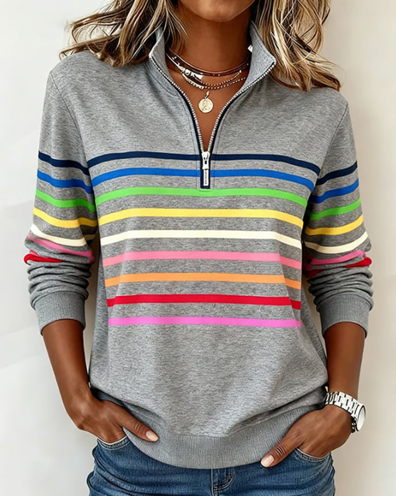 Gray Striped Half-Zip Sweatshirt front view