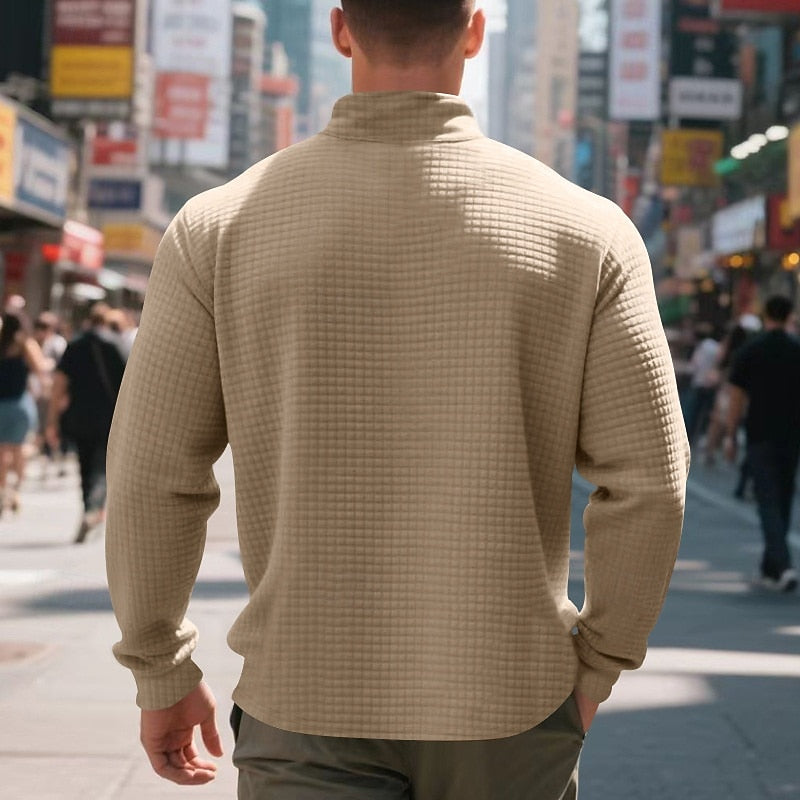 Waffle-Knit Quarter-Zip Pullover Sweater
