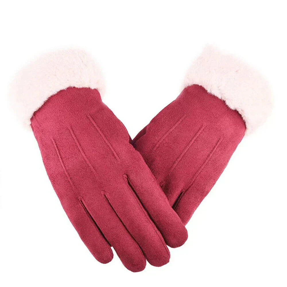 Red Suede Gloves with Plush Cuff front view