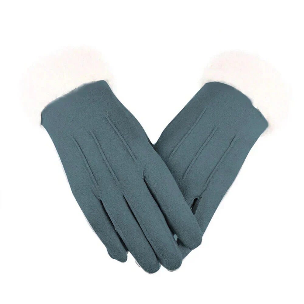 Blue Suede Gloves with Plush Cuff front view