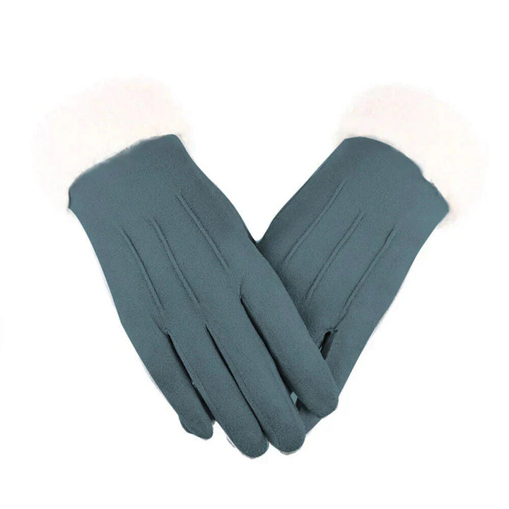 Blue Suede Gloves with Plush Cuff front view