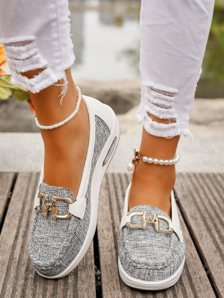 Gray Suede-Look Slip-On Loafers worn front view